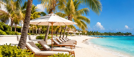 Beachfront resort and tropical shoreline
